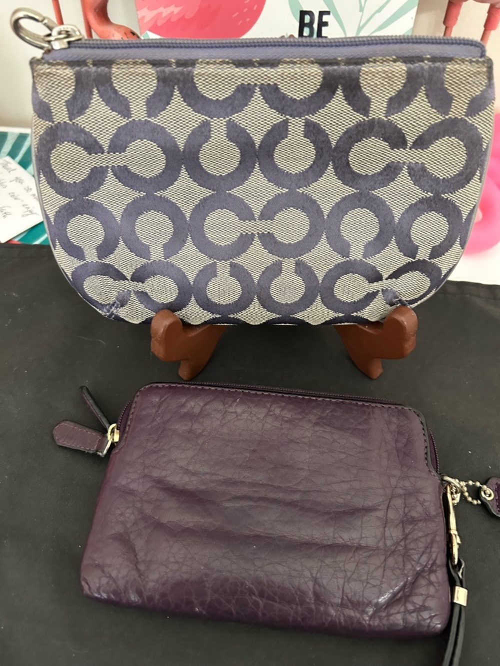 Coach Purple Leather Double Zip Wallet AND Signature Coach Pouch (Both) - Picture 5 of 5